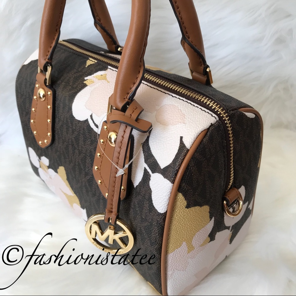 NWT Michael Kors Small Satchel Aria Brown Bag Stud - Picture 3 of 8